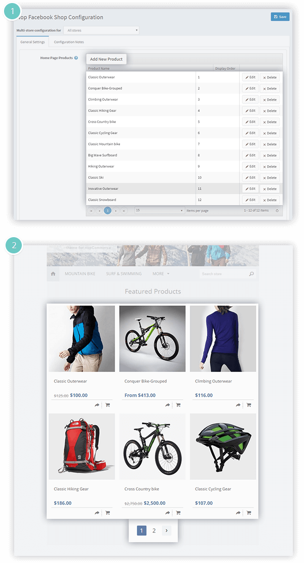 Facebook Shop Plugin Features - select the products on the homepage
